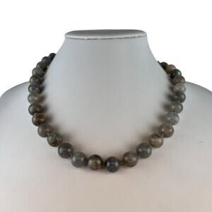 Labradorite Beaded 12MM Sterling Silver Clasp Necklace 19.75"